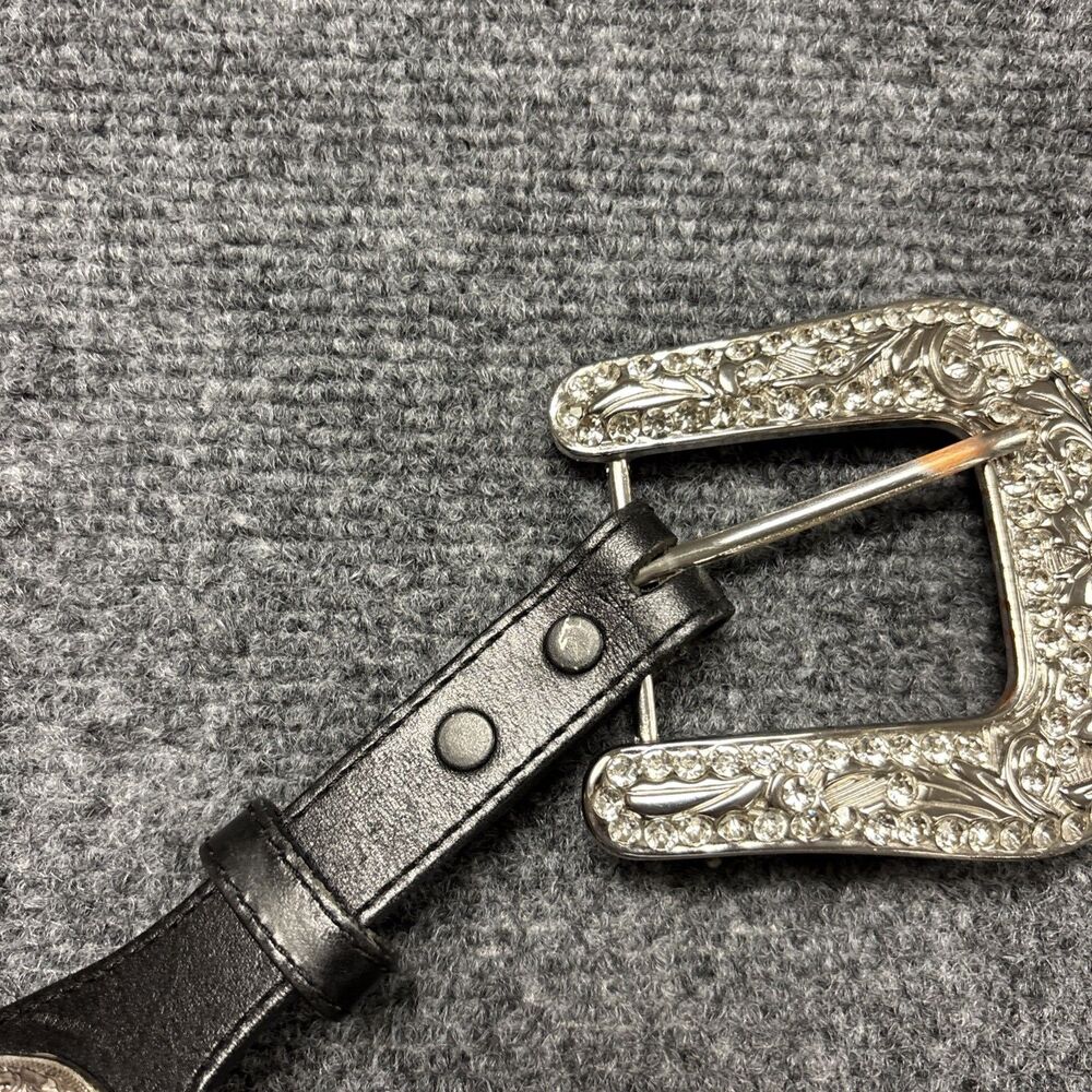 Tony Lama Heart Concho Silver Tone Western Cowgirl Black Leather Belt Size 30 - Picture 6 of 13